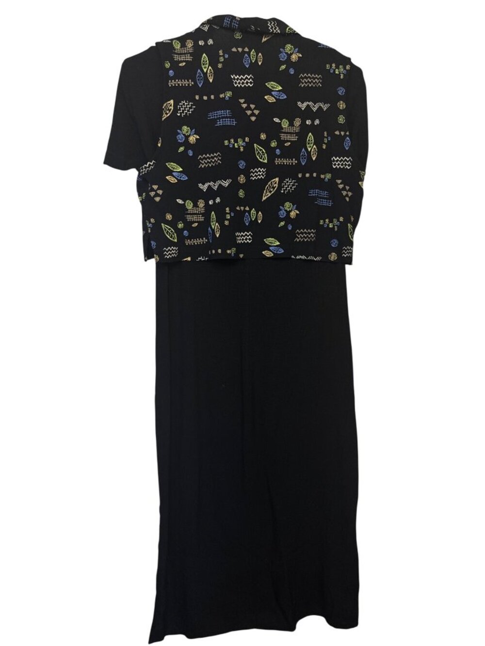 Notations Womens Black Midi Dress With Patterned Button Down Vest Size M - Picture 9 of 14